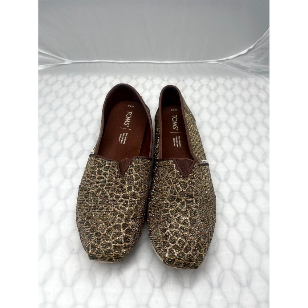 Toms Alpargata Women's Ballet 8.5 Gold Bronze Glitter Snakeskin Slip On Flat